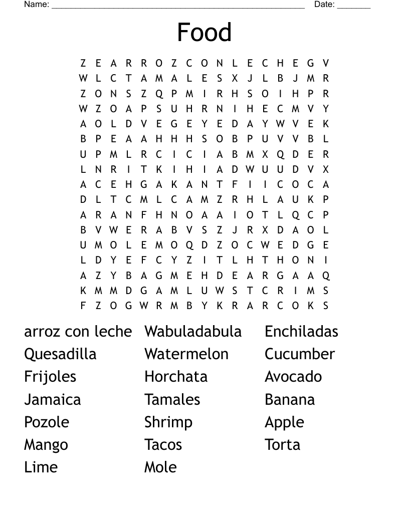 Food Word Search