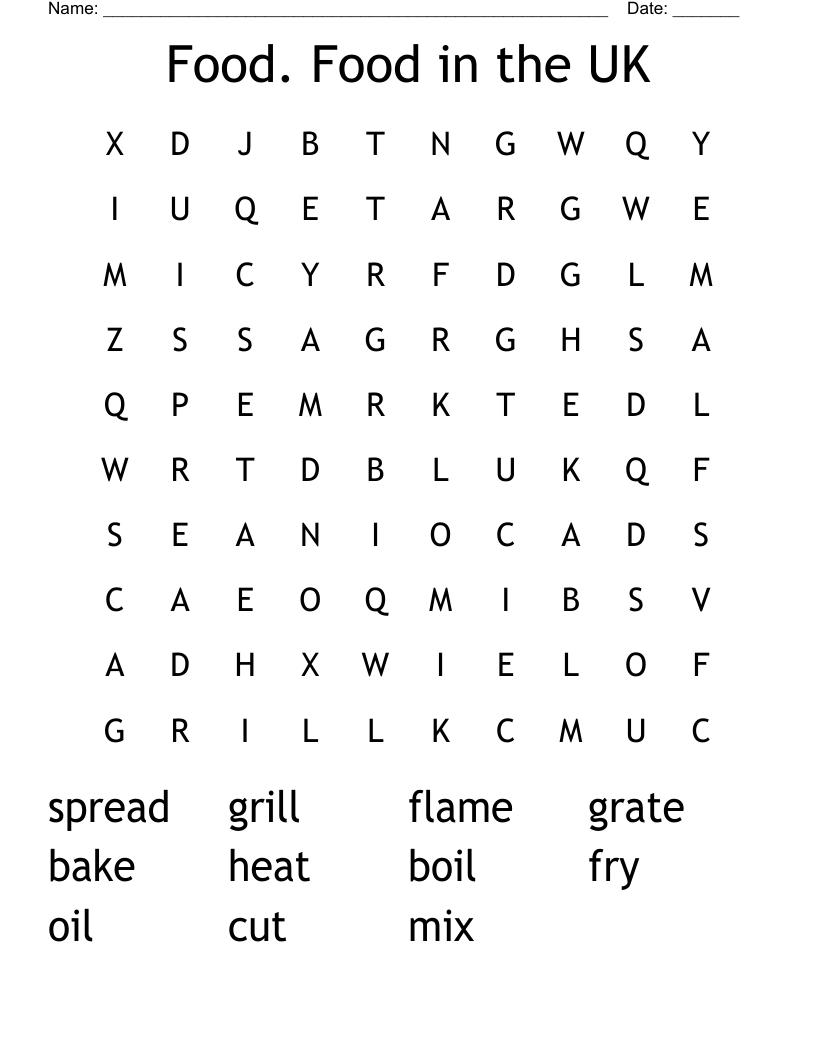Food. Food in the UK Word Search