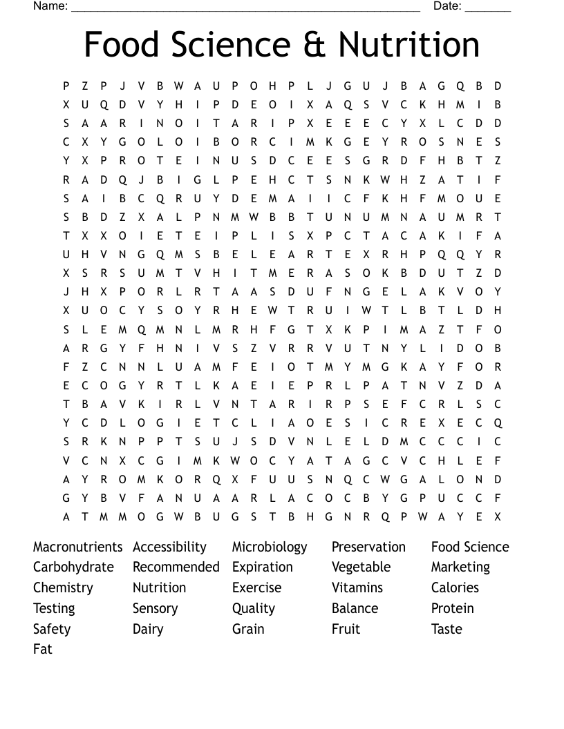 Food Science & Nutrition Word Search