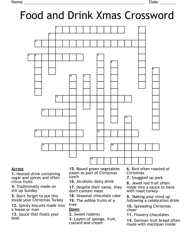 Food and Drink Xmas Crossword