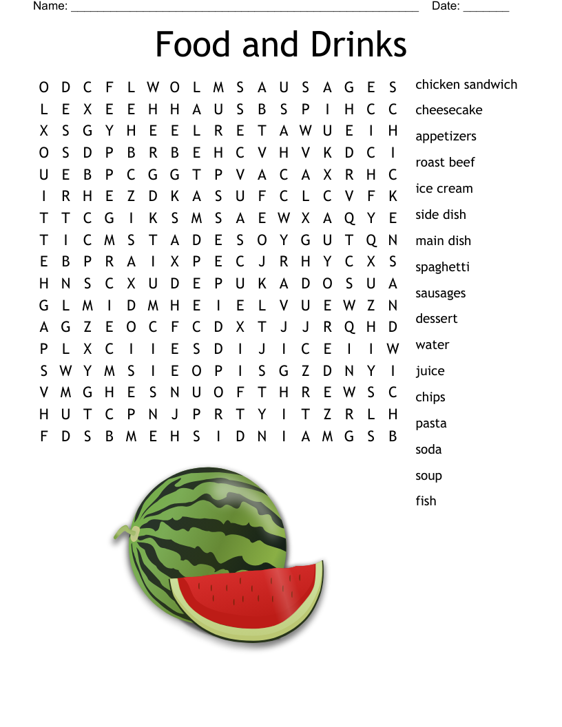 Food and Drinks Word Search