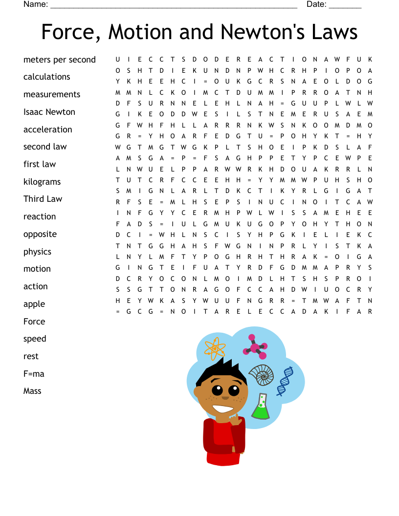 Force, Motion and Newton's Laws Word Search