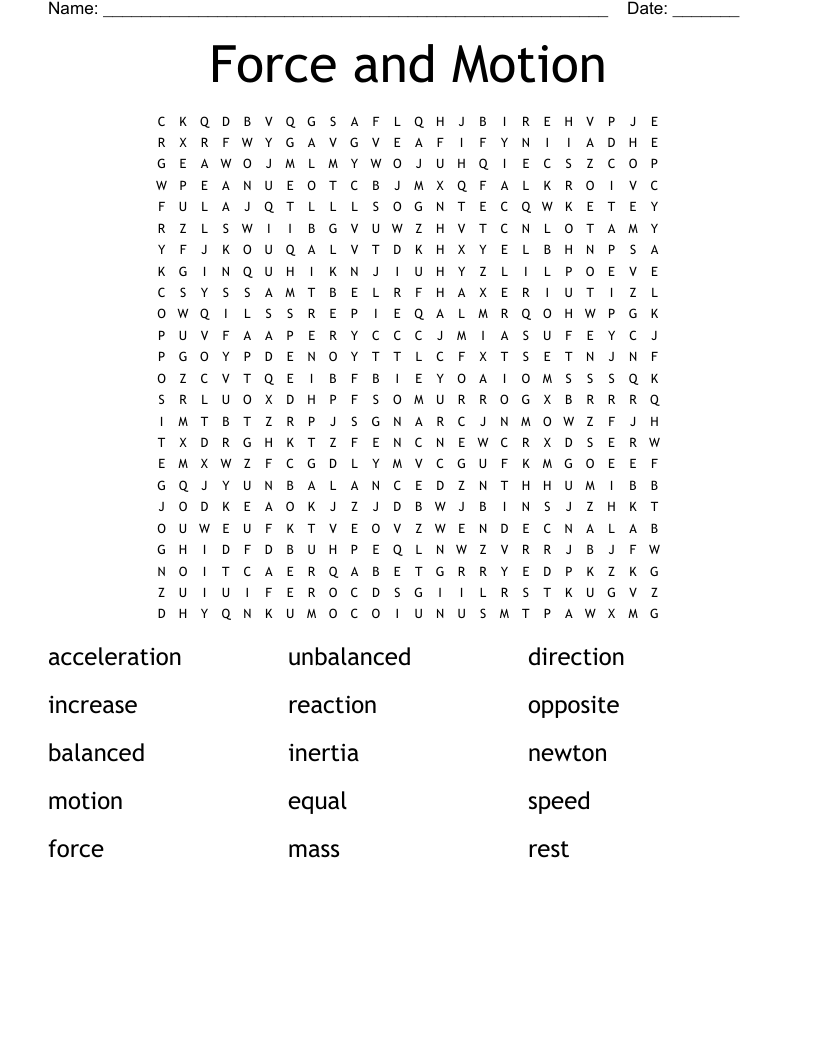 Force and Motion Word Search