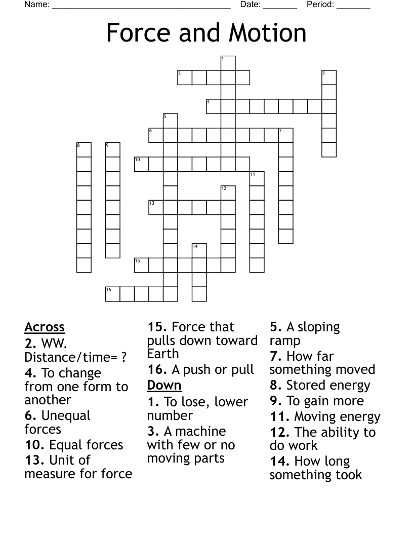 Force and Motion Crossword
