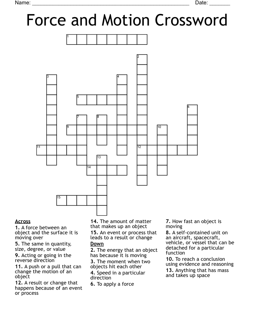 Force and Motion Crossword