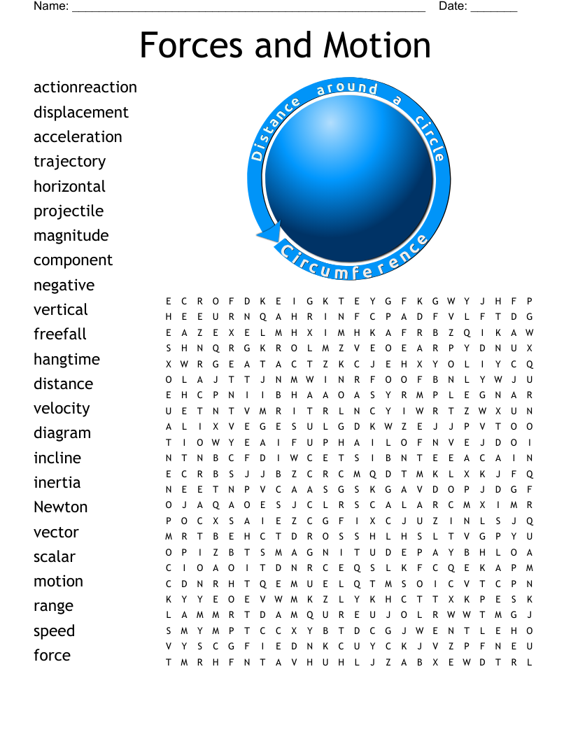 Forces and Motion Word Search