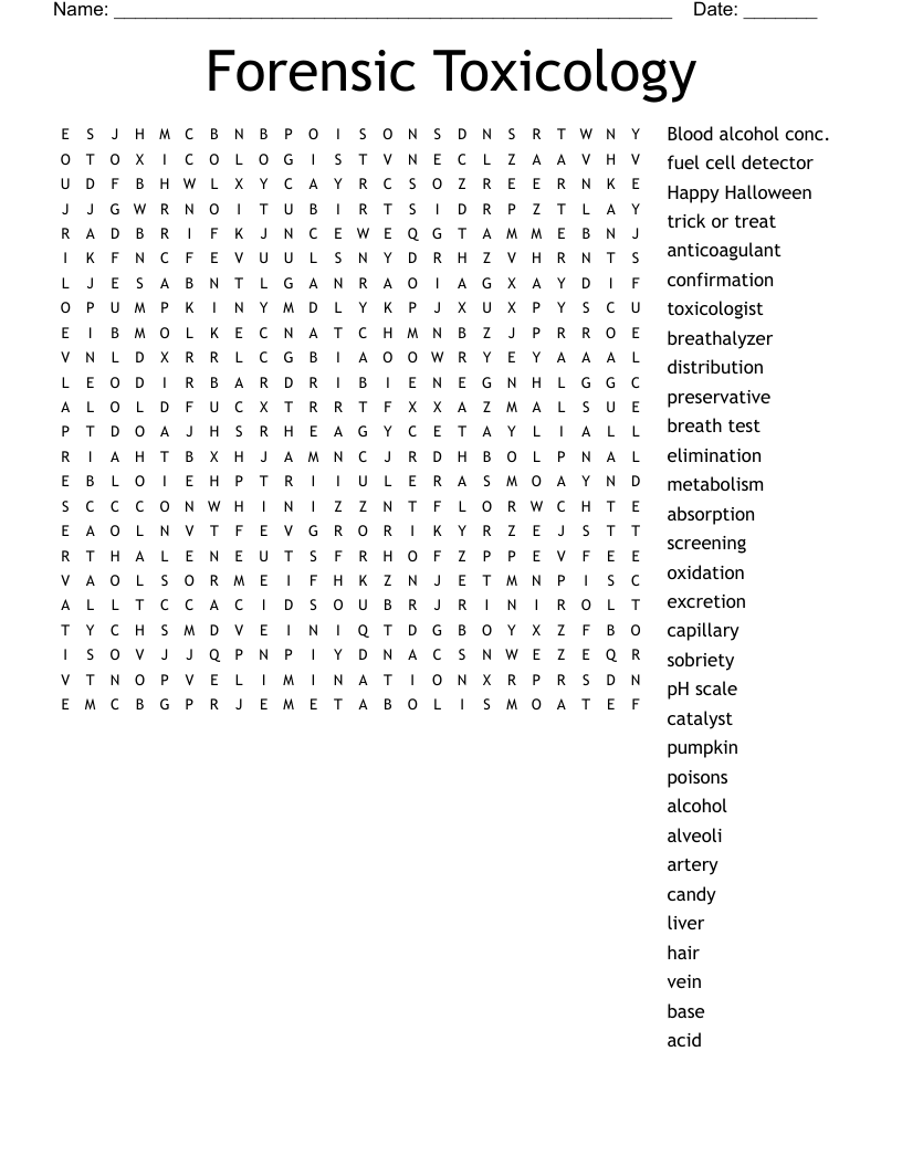 Forensic Toxicology Word Search