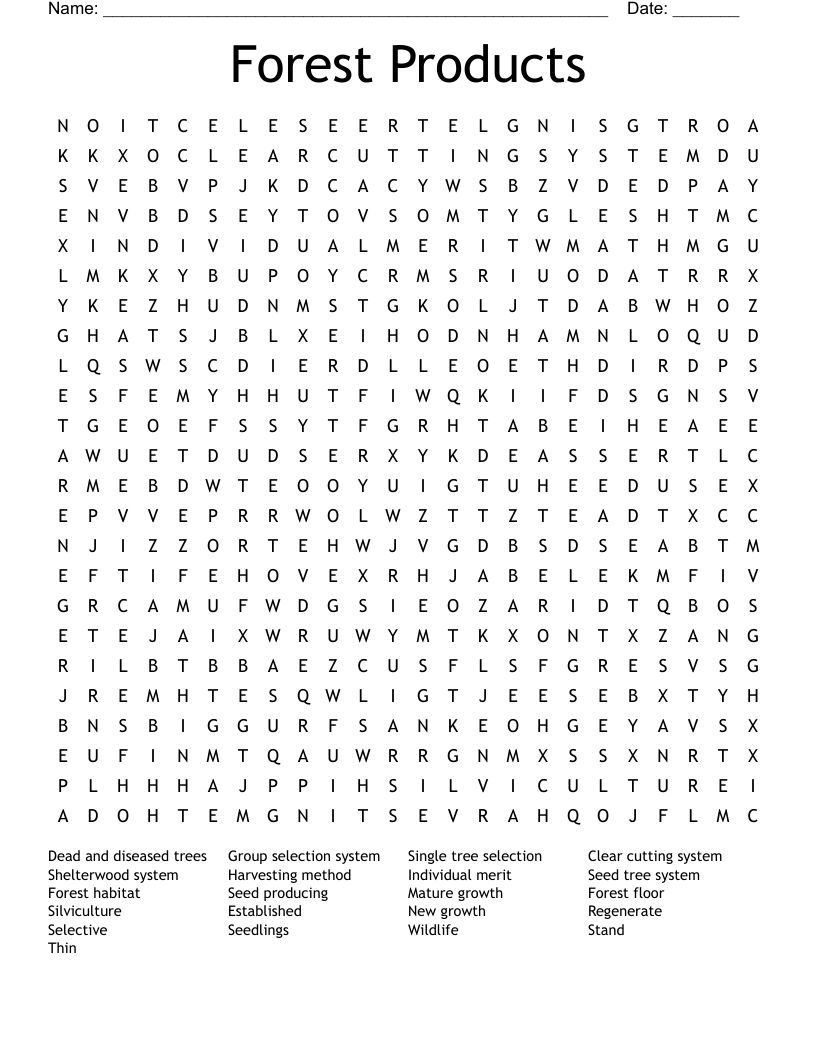 Forest Products Word Search