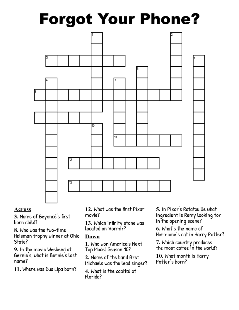 Forgot Your Phone? Crossword