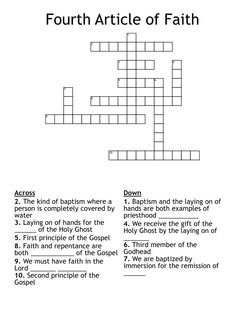 Fourth Article of Faith Crossword