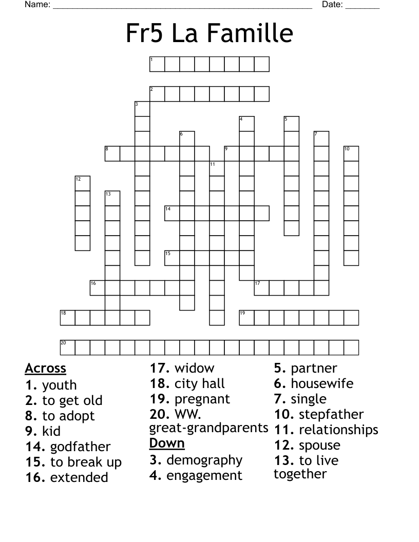 Fr5 La Famille Crossword