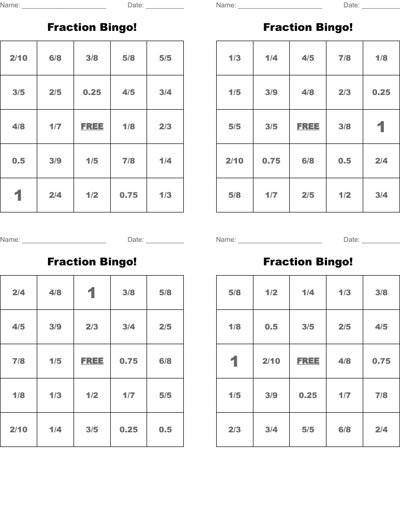 Fraction Bingo!