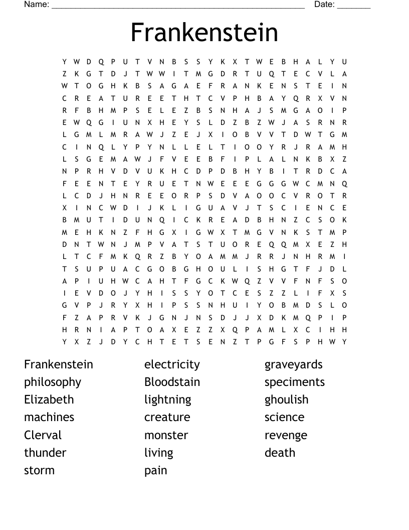Frankenstein Word Search