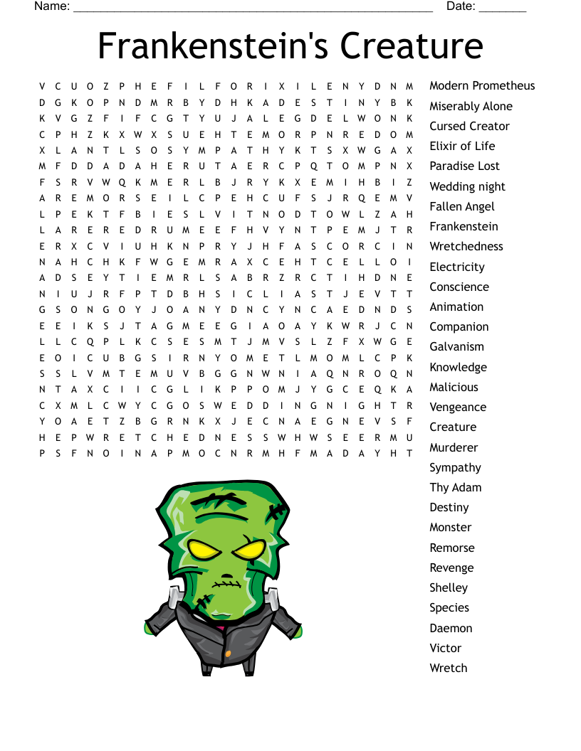 Frankenstein's Creature Word Search