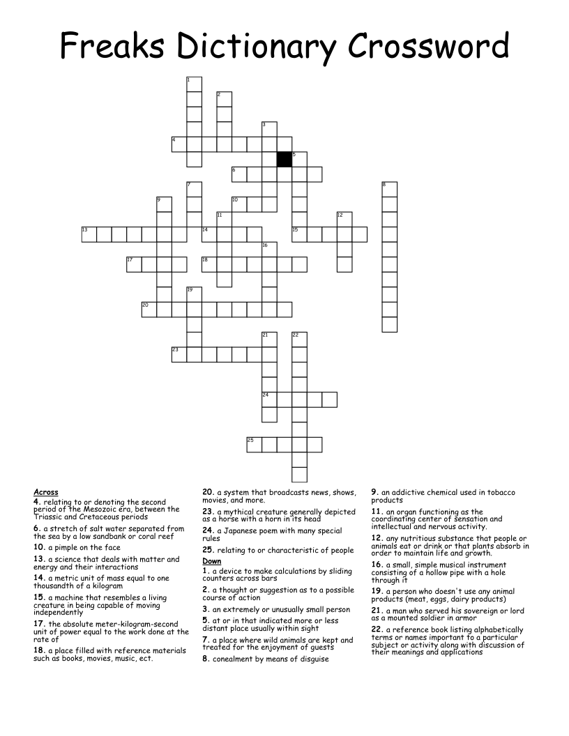 Freaks Dictionary Crossword