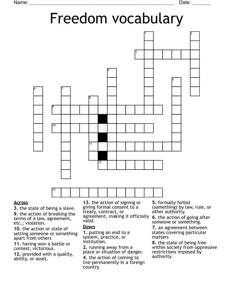 Freedom vocabulary Crossword
