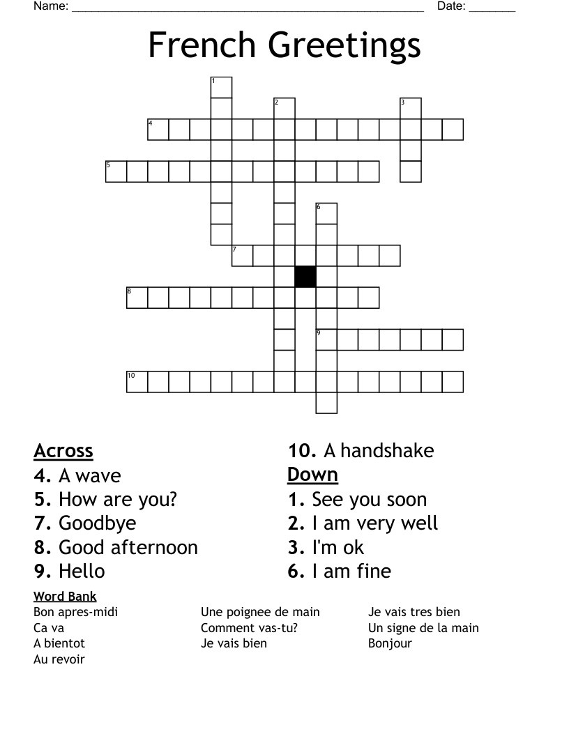 French Greetings Crossword