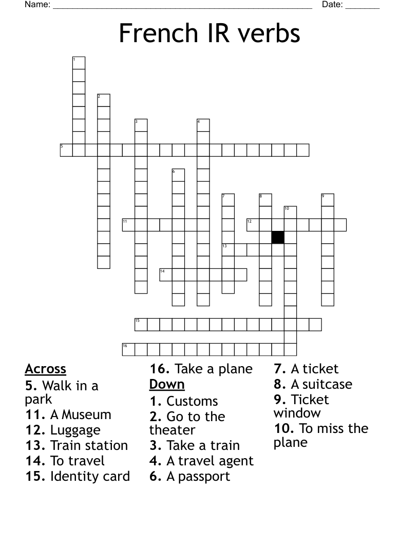 French IR verbs Crossword