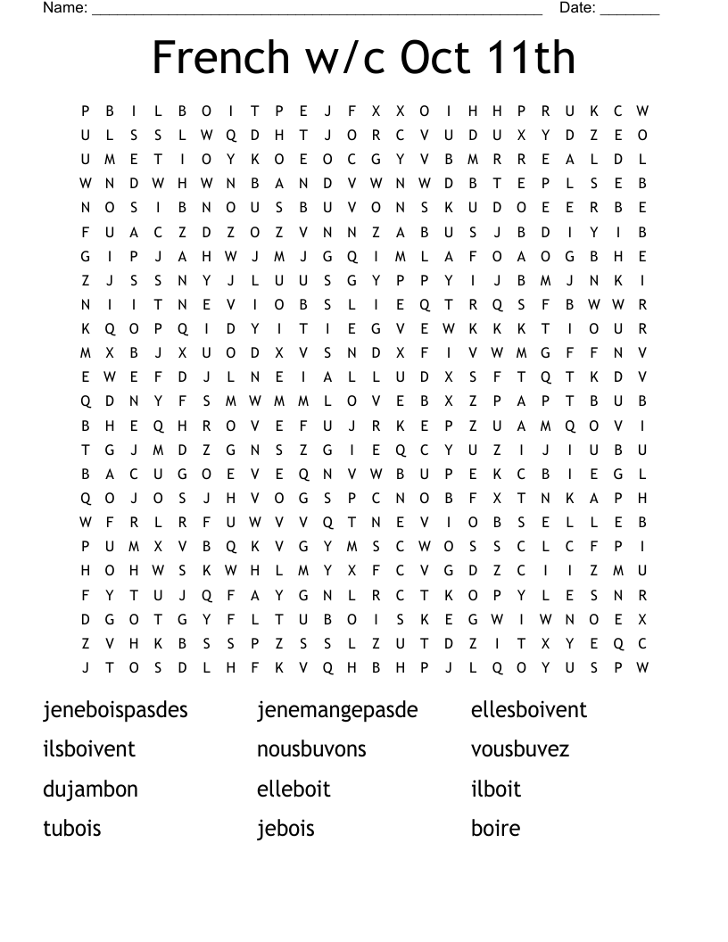 French w/c Oct 11th Word Search