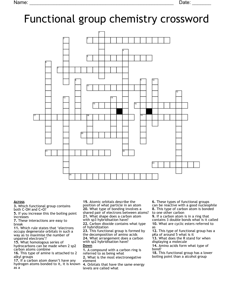 Functional group chemistry crossword