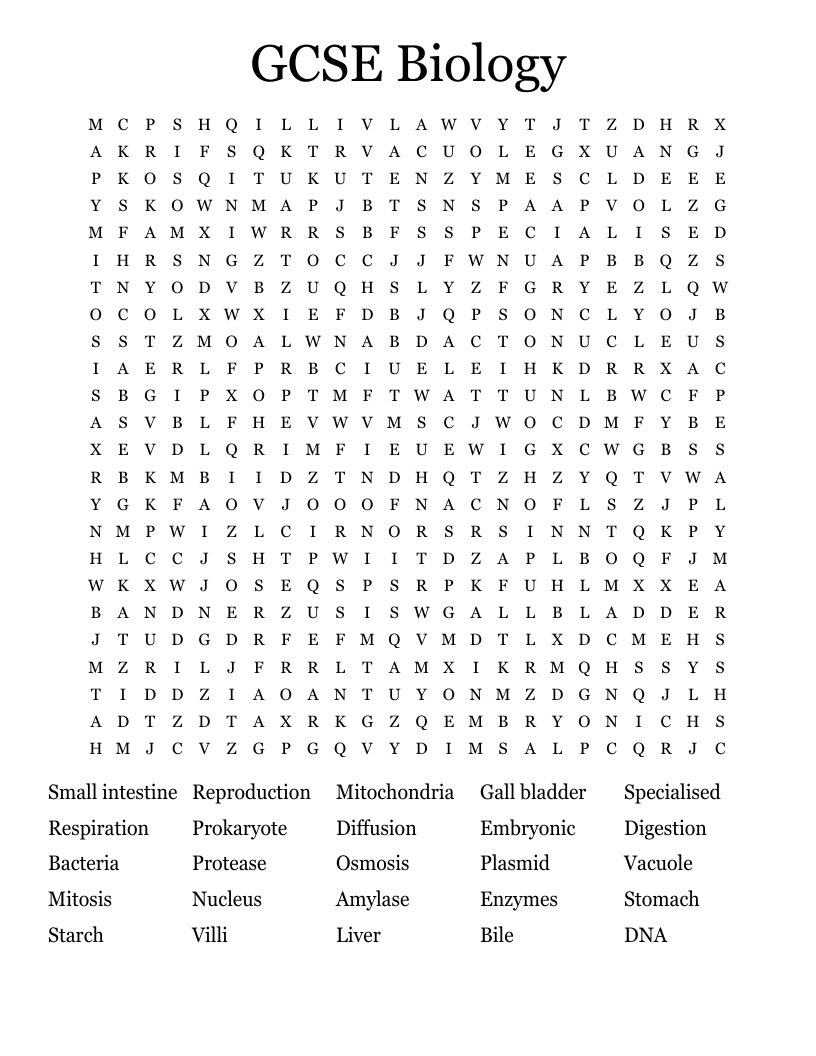 GCSE Biology Word Search