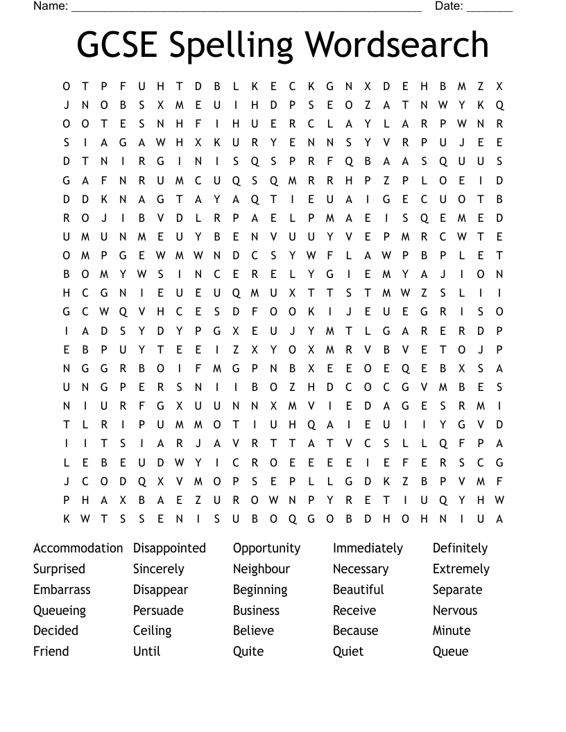 GCSE Spelling Wordsearch