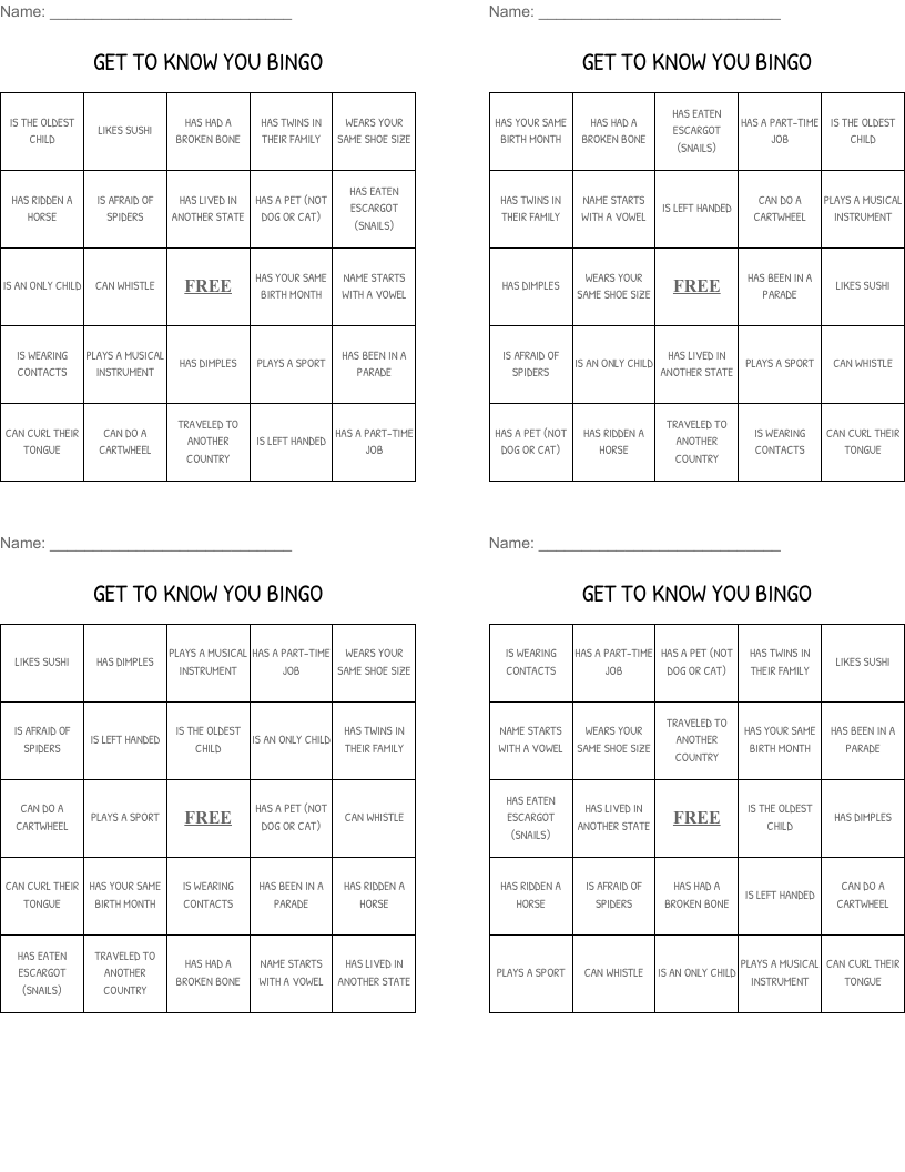 GET TO KNOW YOU BINGO