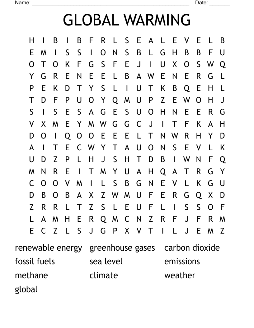 GLOBAL WARMING Word Search