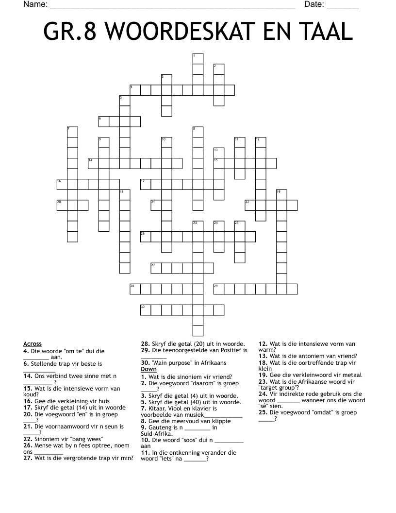 GR.8 WOORDESKAT EN TAAL Crossword