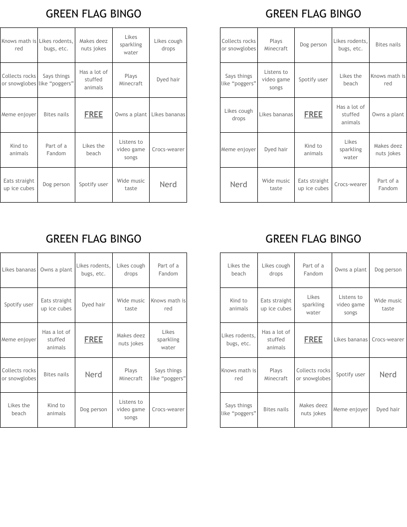 GREEN FLAG BINGO