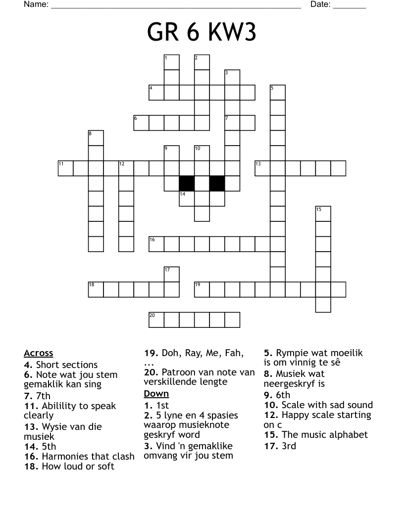 GR 6 KW3 Crossword