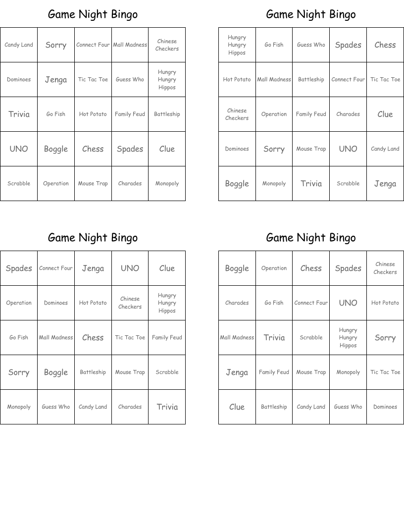Game Night Bingo
