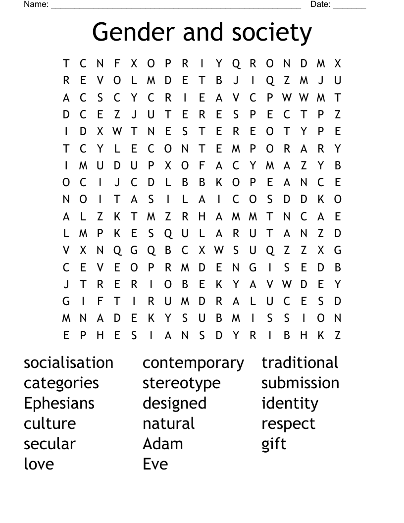 Gender and society Word Search
