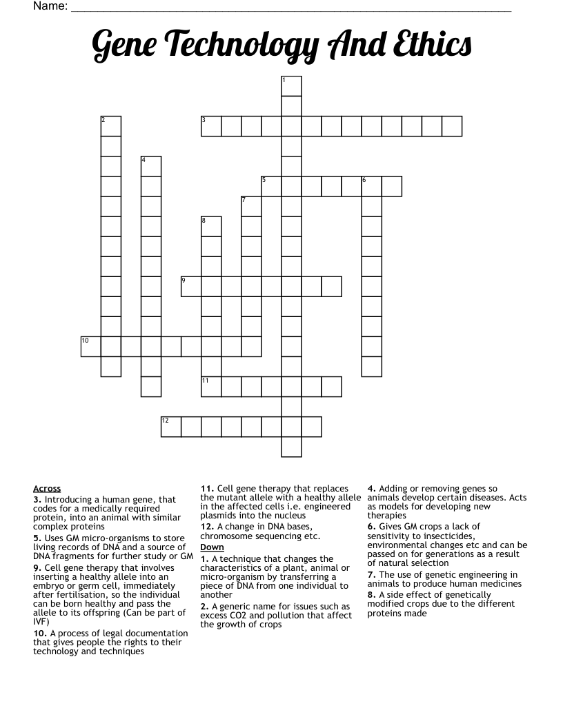 Gene Technology And Ethics Crossword