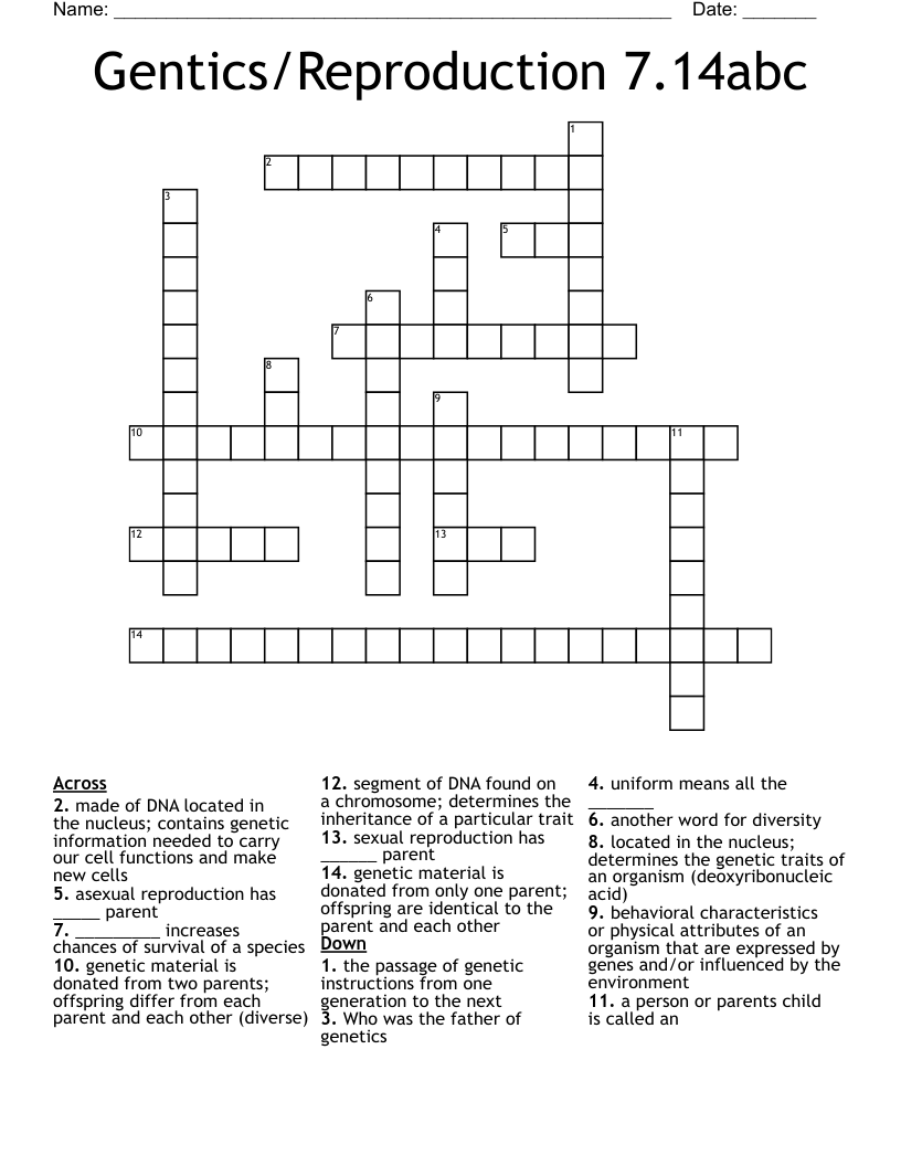 Gentics/Reproduction 7.14abc Crossword
