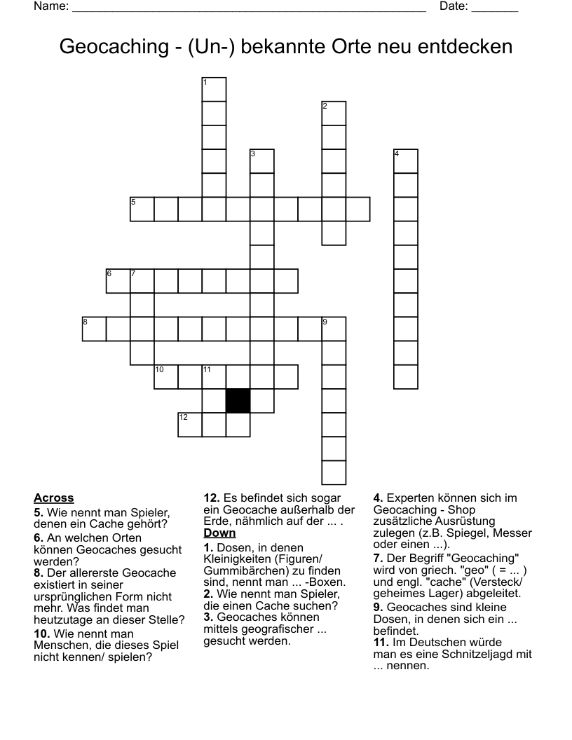 Geocaching - (Un-) bekannte Orte neu entdecken Crossword