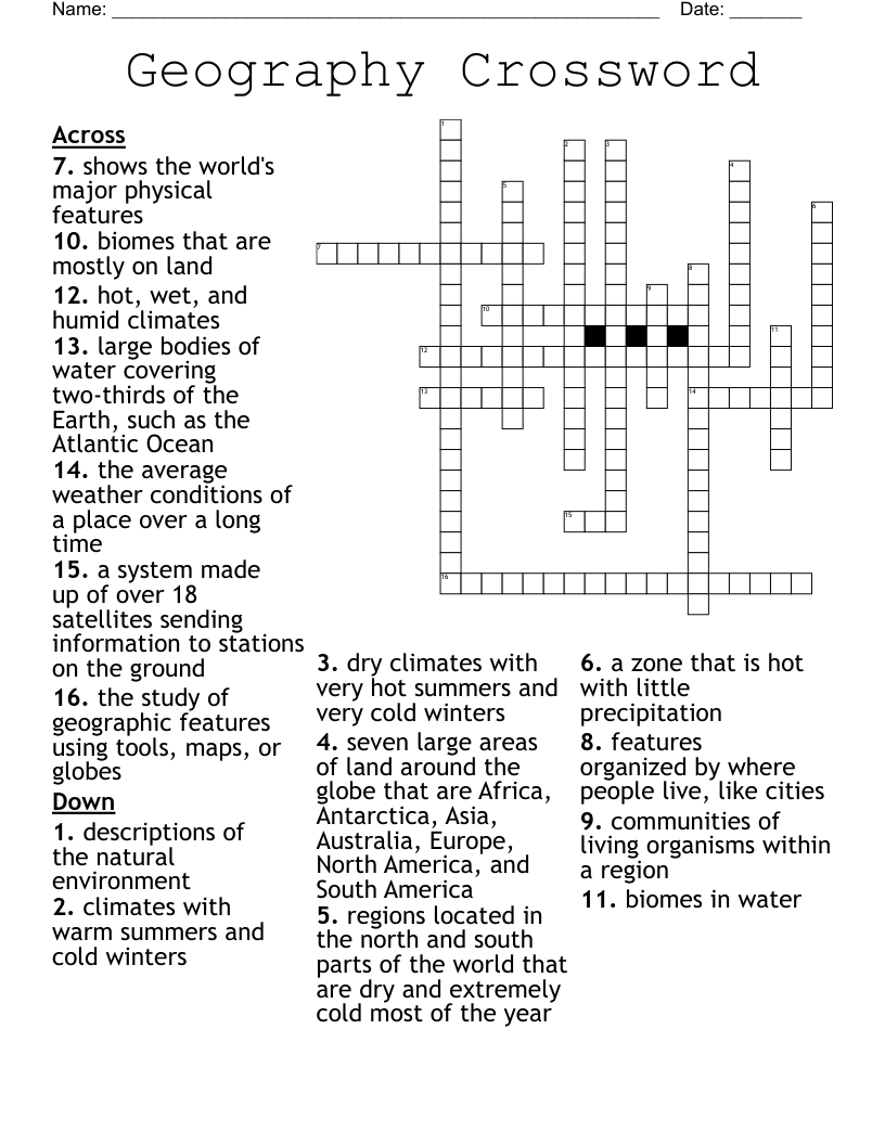 Geography Crossword