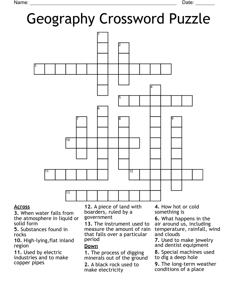 Geography Crossword Puzzle 