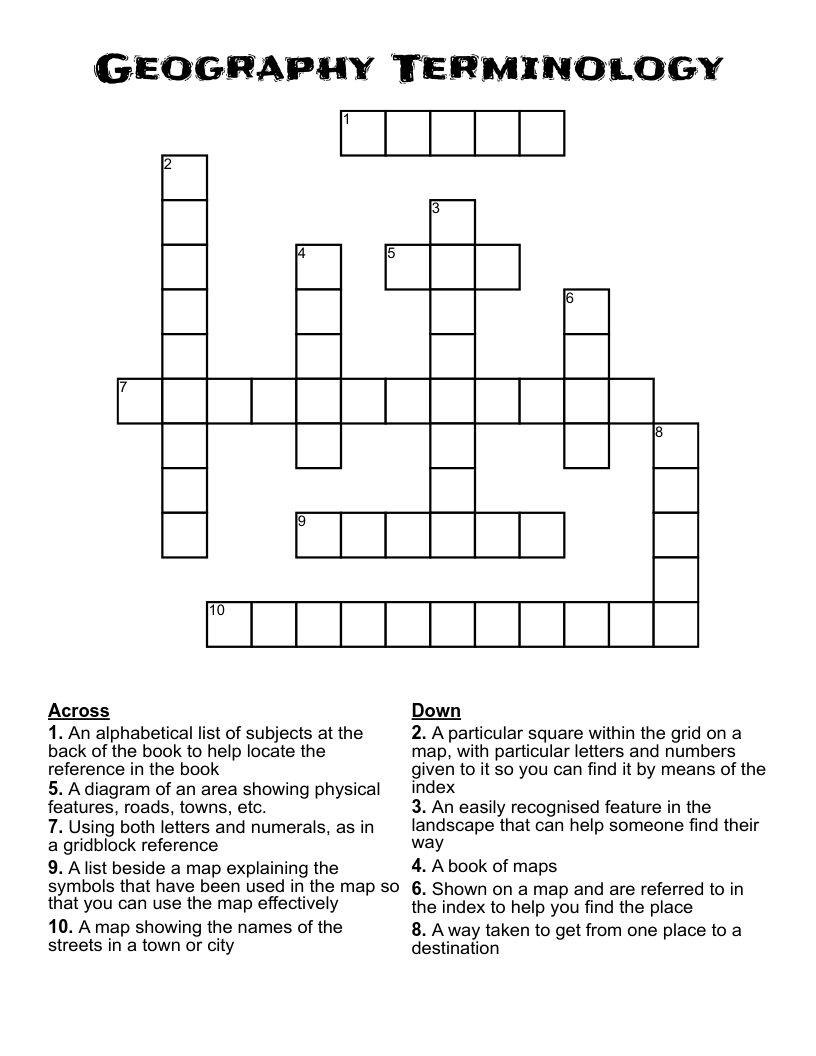 Geography Terminology  Crossword