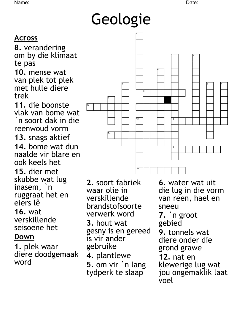 Geologie Crossword