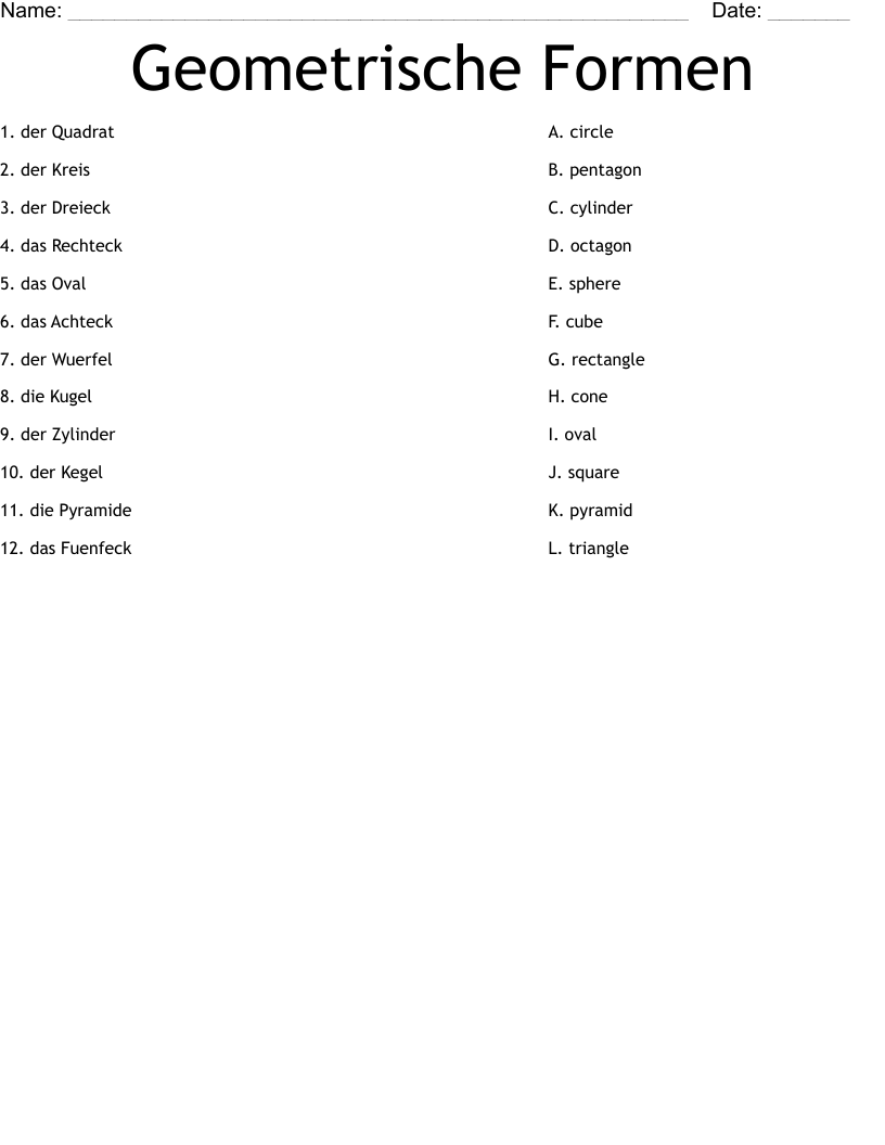 Geometrische Formen Worksheet