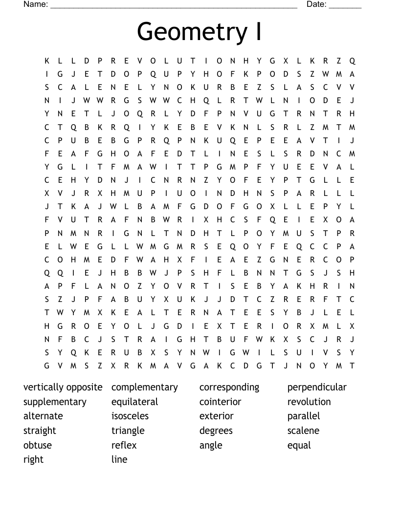Geometry I Word Search