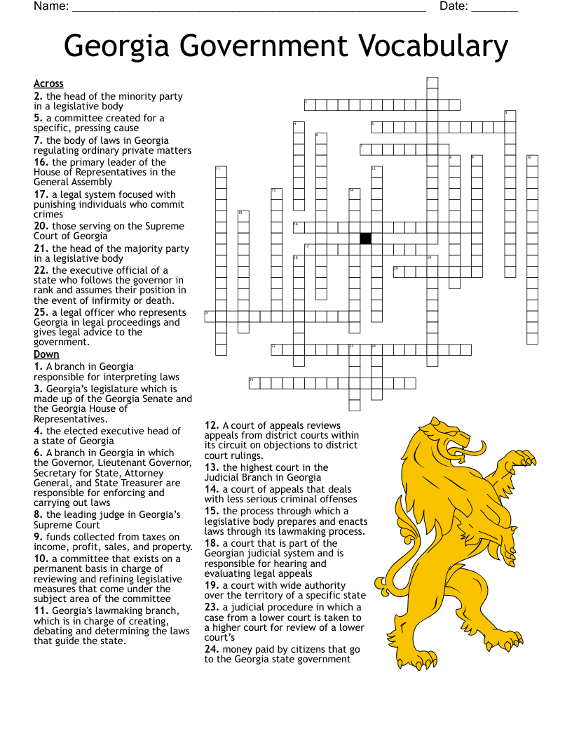 Georgia Government Vocabulary  Crossword