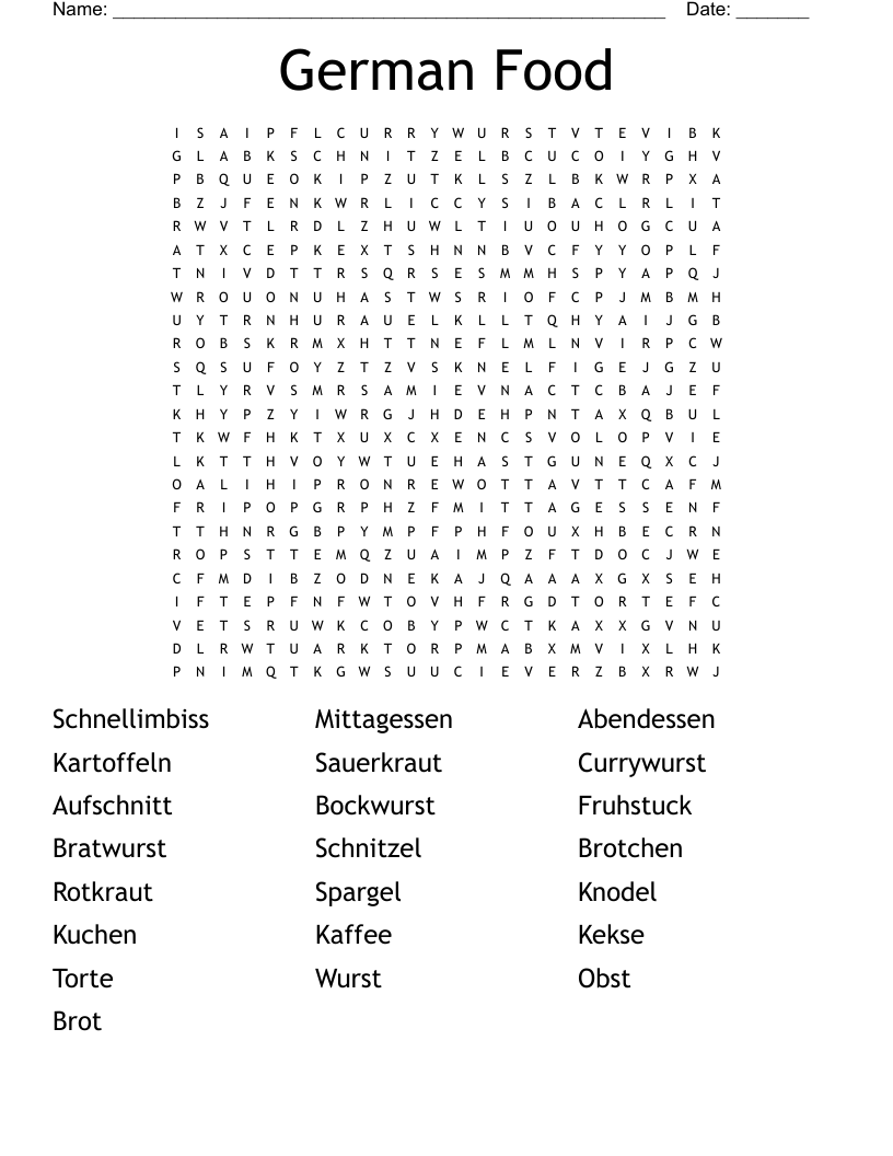 German Food Word Search
