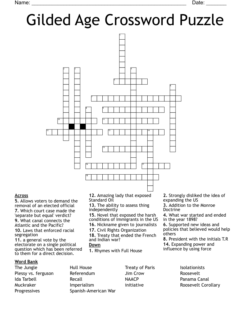 Gilded Age Crossword Puzzle