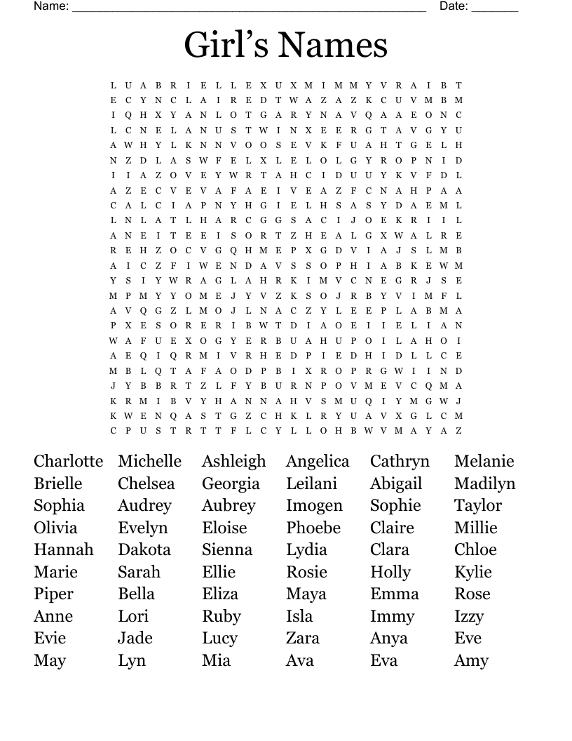 Girl’s Names Word Search