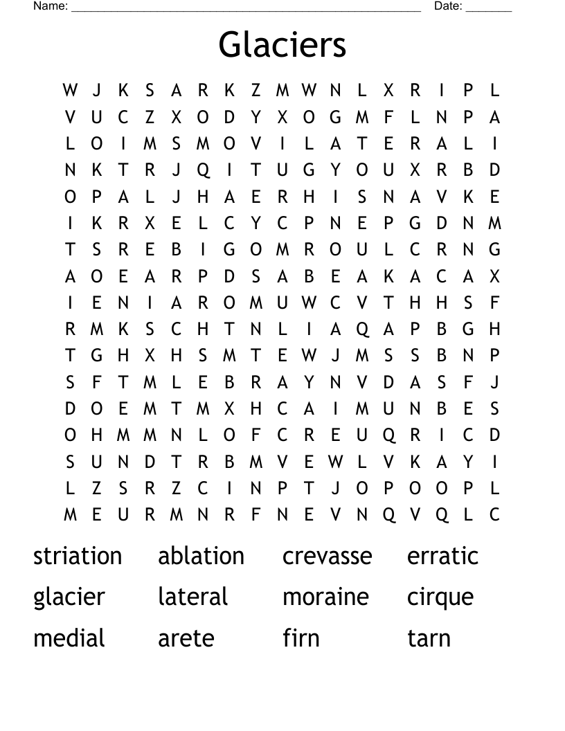 Glaciers Word Search