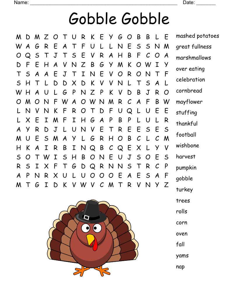 Gobble Gobble Word Search