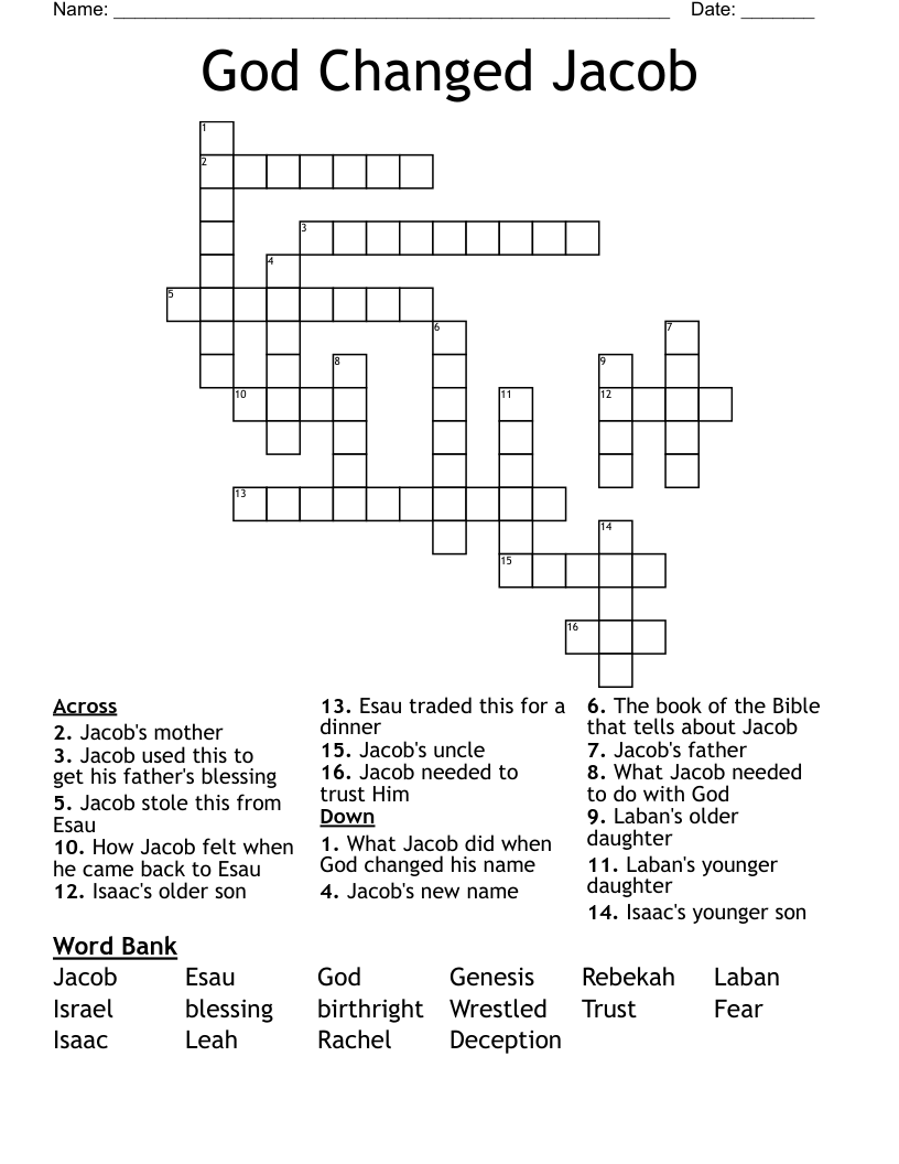 God Changed Jacob Crossword