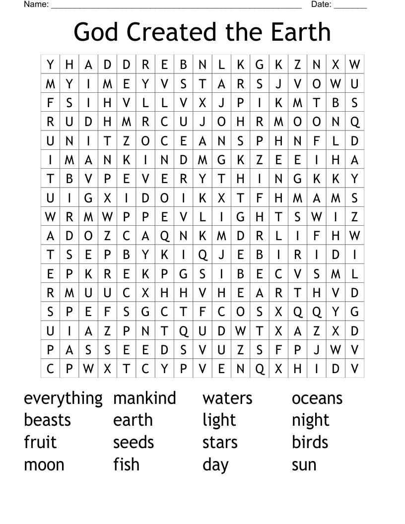 God Created the Earth Word Search